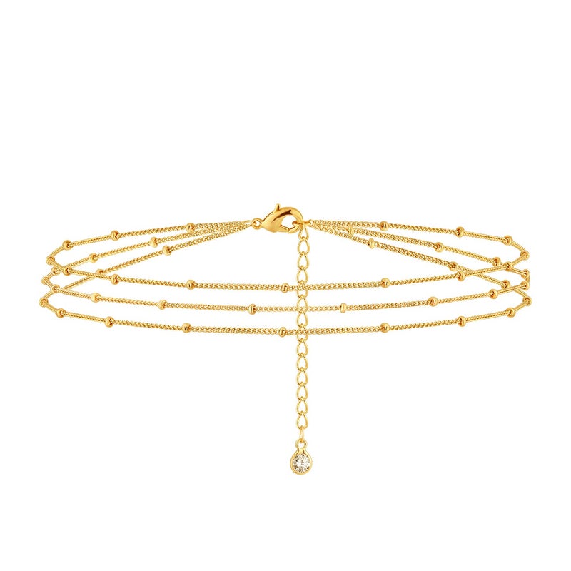 Fettero 14K Gold Bracelet for Women Gold Plated Bracelet Dainty Chain Gold Beaded Bracelet Paperclip/Curb/Figaro/Satellite Chain Adjustable Bracelet Jewelry -Satellite 3 Layer Gold - Image 1